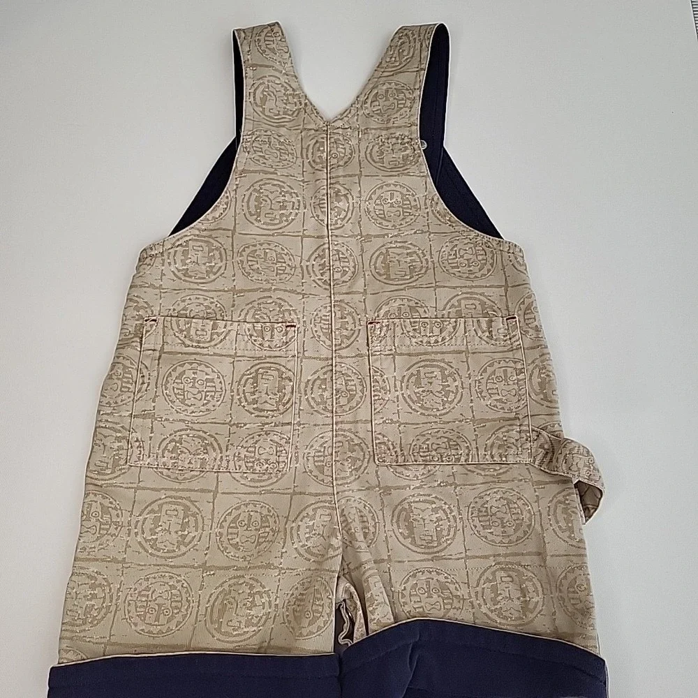 GYMBOREE Y2K 2001 Vintage TIKI Print Overalls/Shortalls Beige/Blue‎ Size 12-18mo